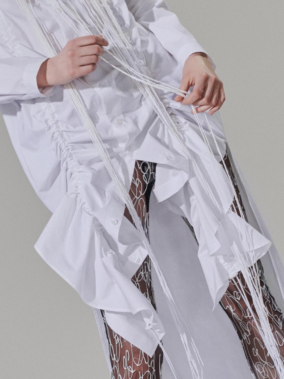 Long White Ruffle Shirt